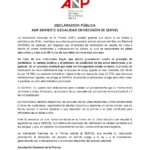 ANP ADVIERTE ILEGALIDAD EN DECISIÓN DE SERVEL